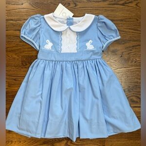 NWT The Proper Peony Blue Blanche Dress Peter Pan Collar Bunny Embroidery 4